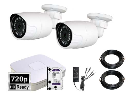 Billig Analog Kamera Pakke 720p 12fps 2 Stk Bullet Overvagningskameraer