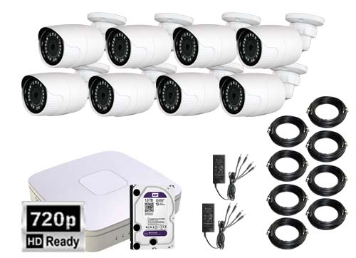 Billig Analog Kamera Pakke 720p 12fps 8 Stk Bullet Overvagningskameraer