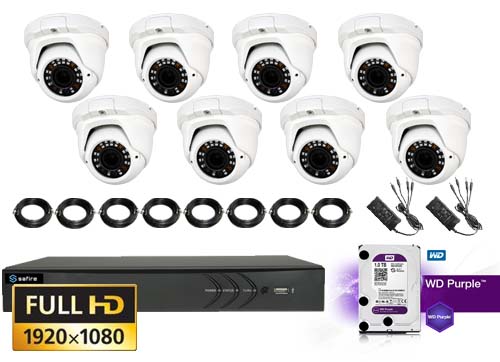 Full Hd Kamera Pakke Professionel 8 Stk Dome Med Justerbar Linse