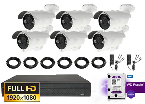 Hybrid Bullet Kamera Pakke Med 6 Stk 1080p Lyser Op Til 40 Meter I Morke