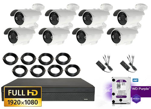 Hybrid Bullet Kamera Pakke Med 8 Stk 1080p Lyser Op Til 40 Meter I Morke