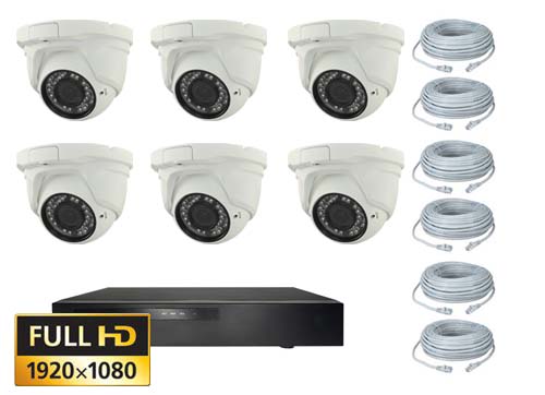 Komplet Pakkelosning Med 6 Justerbare Ip Kameraer Full Hd