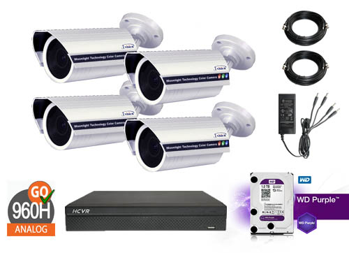 Sony Super Had Ccd Moonlight Kamera Pakke 4 Stk 960h Bullet Kameraer